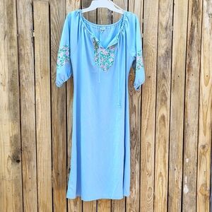 American Vintage Sky Blue Midi Dress with Floral Trim